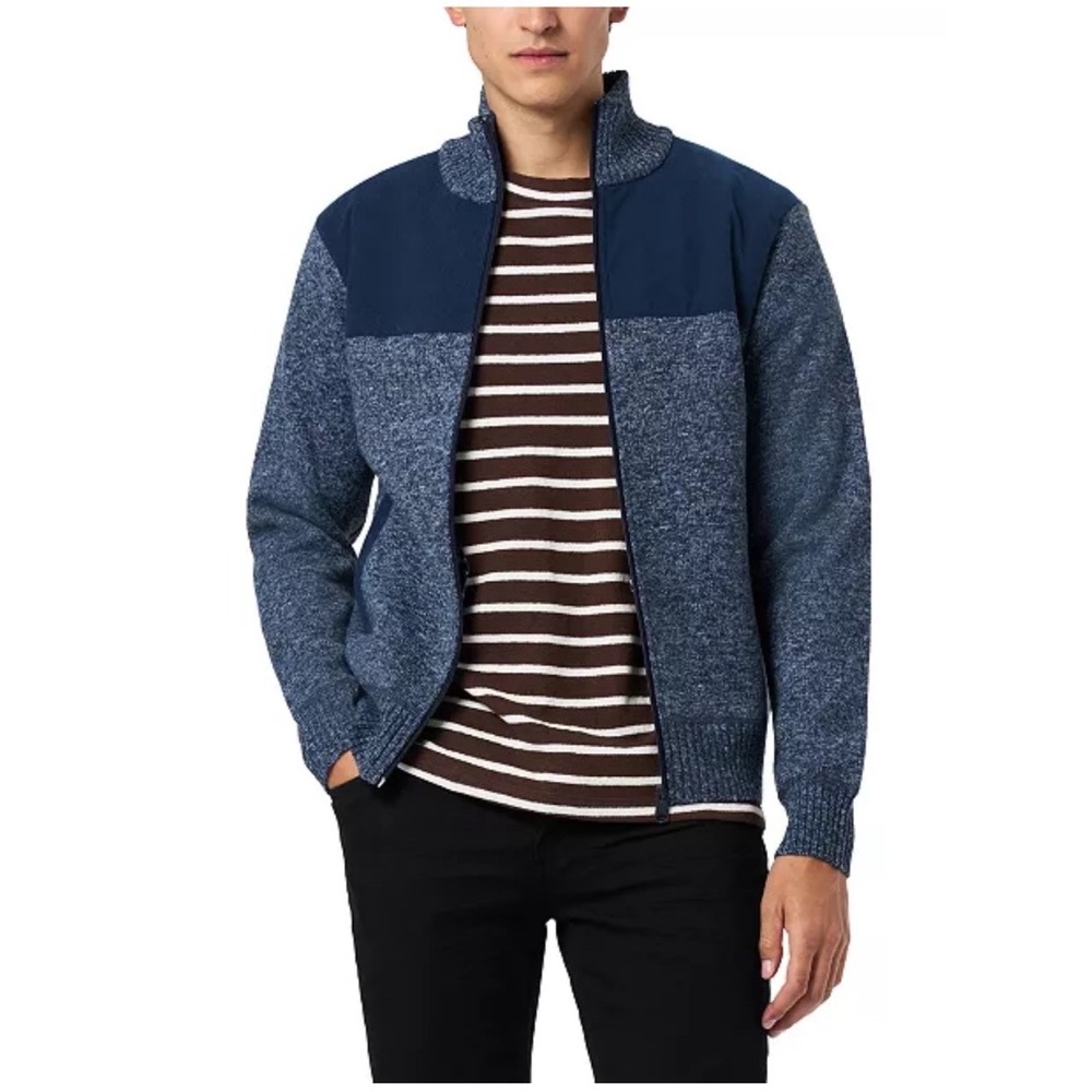 Buffalo David Bitton Full Zip Sweater Jacket Blue Marled Fleece Lined Large